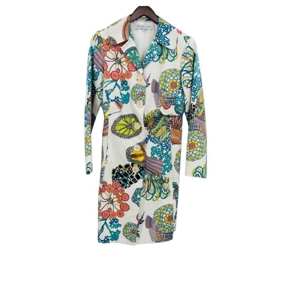 Trina Turk Jacket Midi Coat Jacket Floral Multicolor  Art Cotton Size 4 - Picture 3 of 8